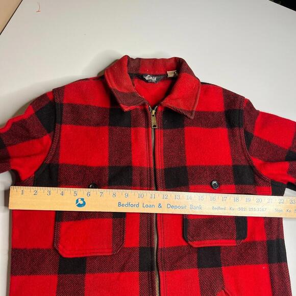 Vintage Woolrich Buffalo Plaid Wool Jacket Red Black USA Made Hunting Coat M - Picture 7 of 13